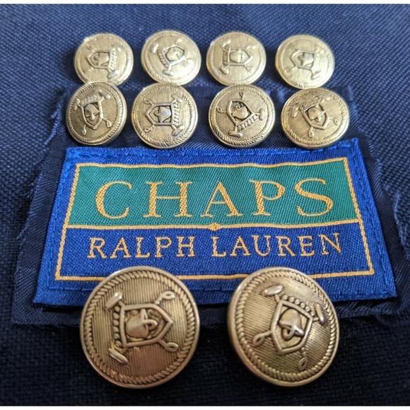 Ralph lauren polo Chaps Accessories - RARE Bronze brass Ralph POLO set 10 Gold Blazer Suit Jacket Replacement Buttons.